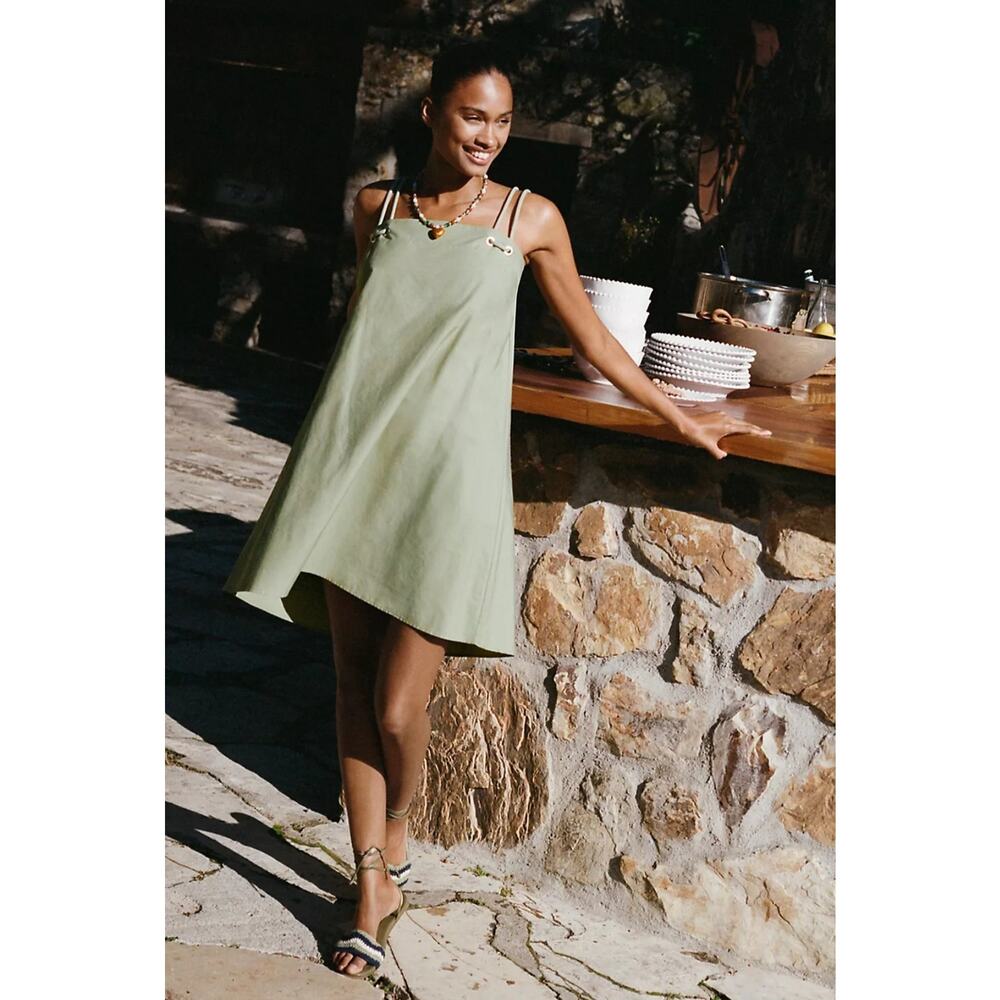 NWT By Anthropologie Rope-Strap Swing Tank Dress $148 SMALL Green Mini